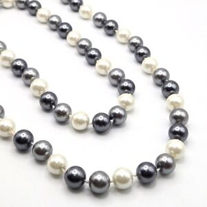 Tri-Colored Glass‎ Faux Pearl Hand-Knotted Versatile Rope Length 60" Necklace